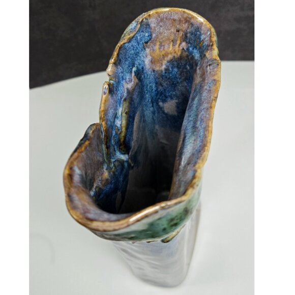 Studio Pottery Vase Blue Green Purple 8.25" Tall, Signed - Picture 9 of 9